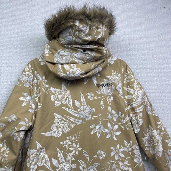 Rip Curl Wom M Winter Jacket 10K Fur Floral AOP Beige Full-Zip Snowboard Ski - Picture 15 of 16